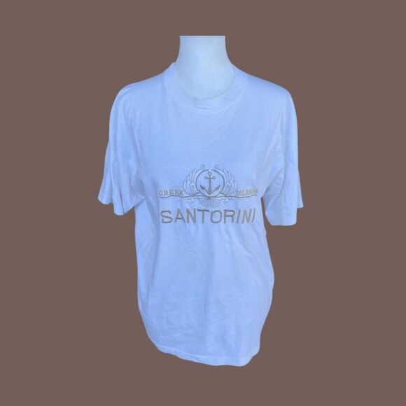 Vintage Other - Santorini Greek Islands Embroidered T-Shirt - White - Size Large